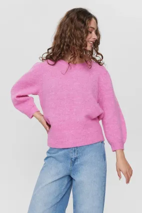 Numph Nurietta Shorter Sleeve Knit in Fuchsia Pink