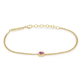 14k Emerald Cut Pink Sapphire XS Curb Chain Bracelet