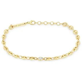 14k Floating Diamond Small Puffed Mariner Chain Bracelet