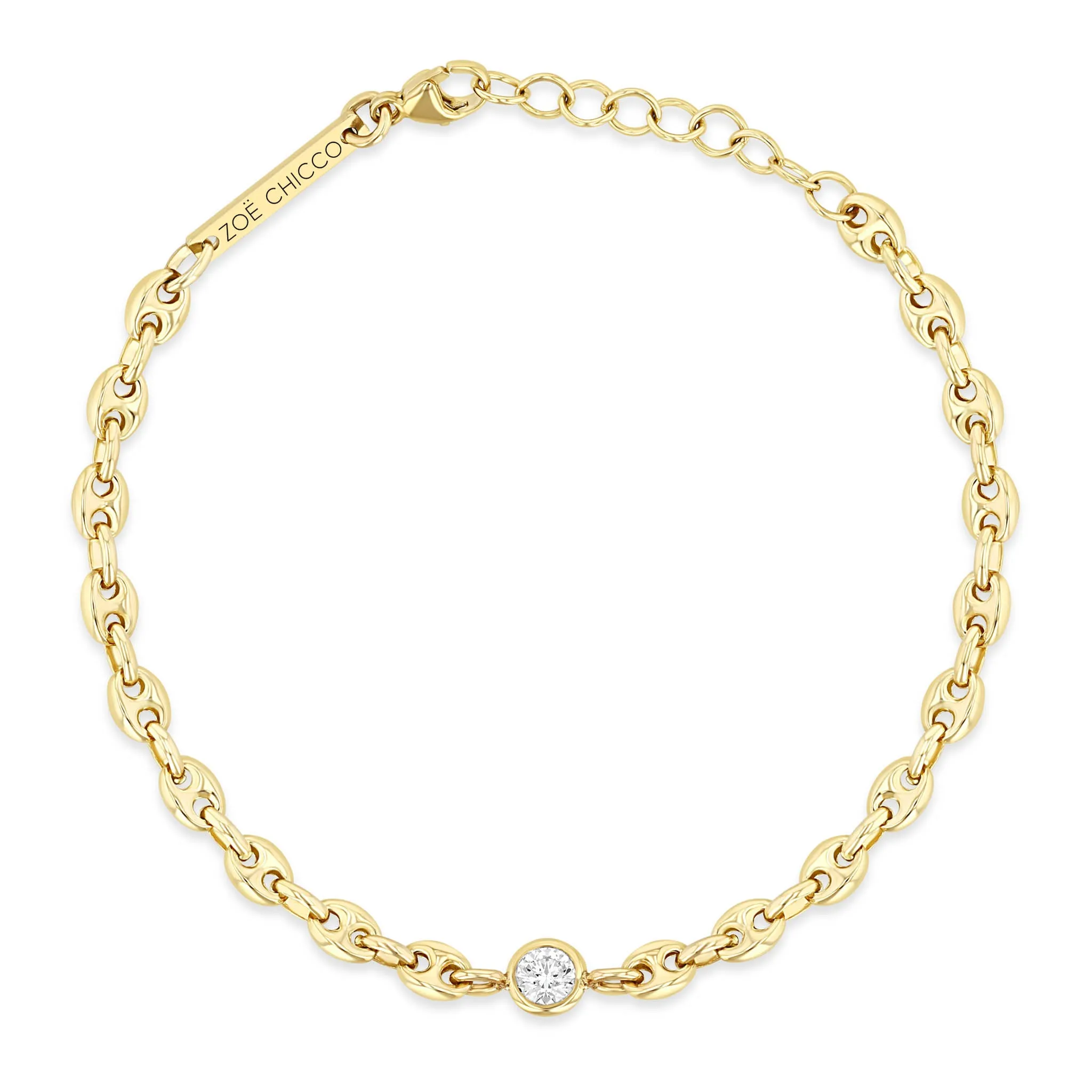 14k Floating Diamond Small Puffed Mariner Chain Bracelet