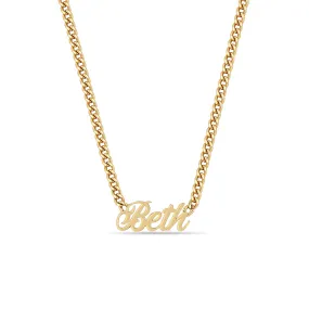 14k Gold Script Letter Custom Name Curb Chain Necklace