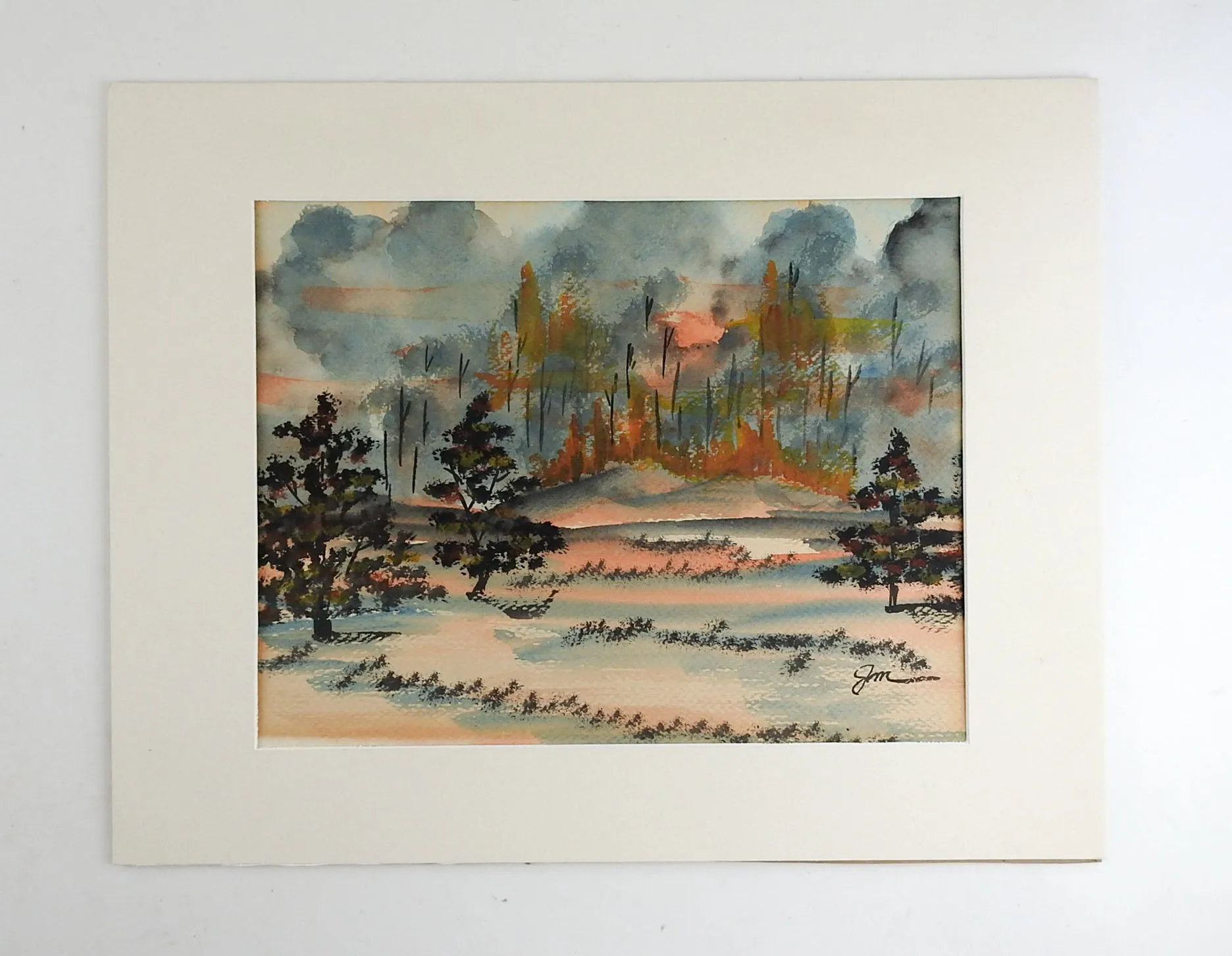 1948 Cheyenne Mountain Forest Fire Watercolor Painting