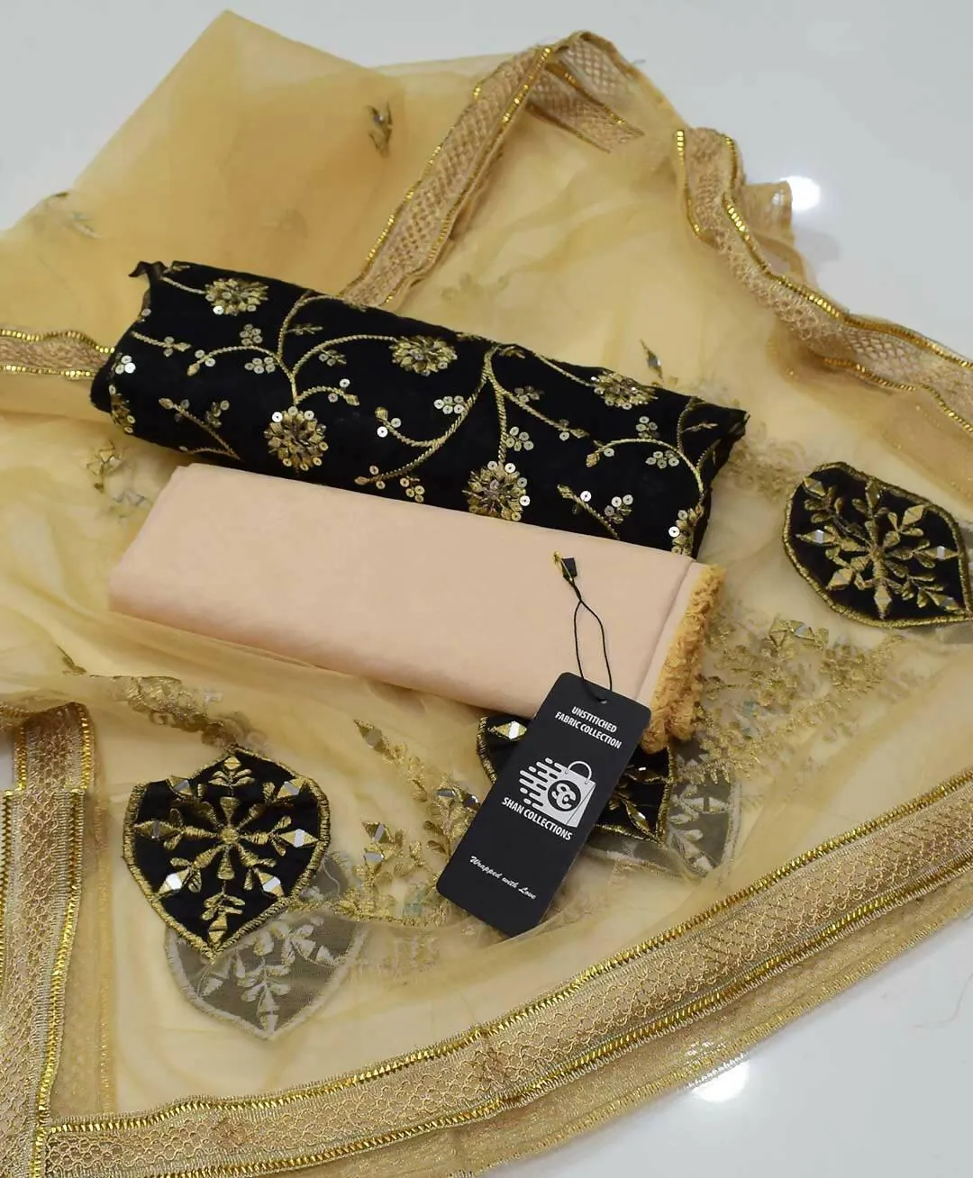 3 PC Unstitched Organza Shirt & Net Dupatta With Masoori Trouser