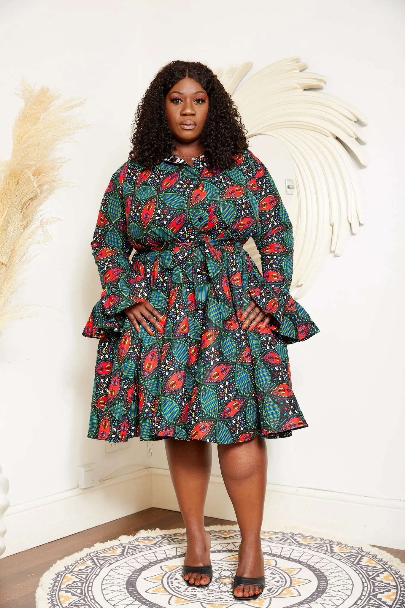 African Print Long Sleeve Shirt Dress - Bodega