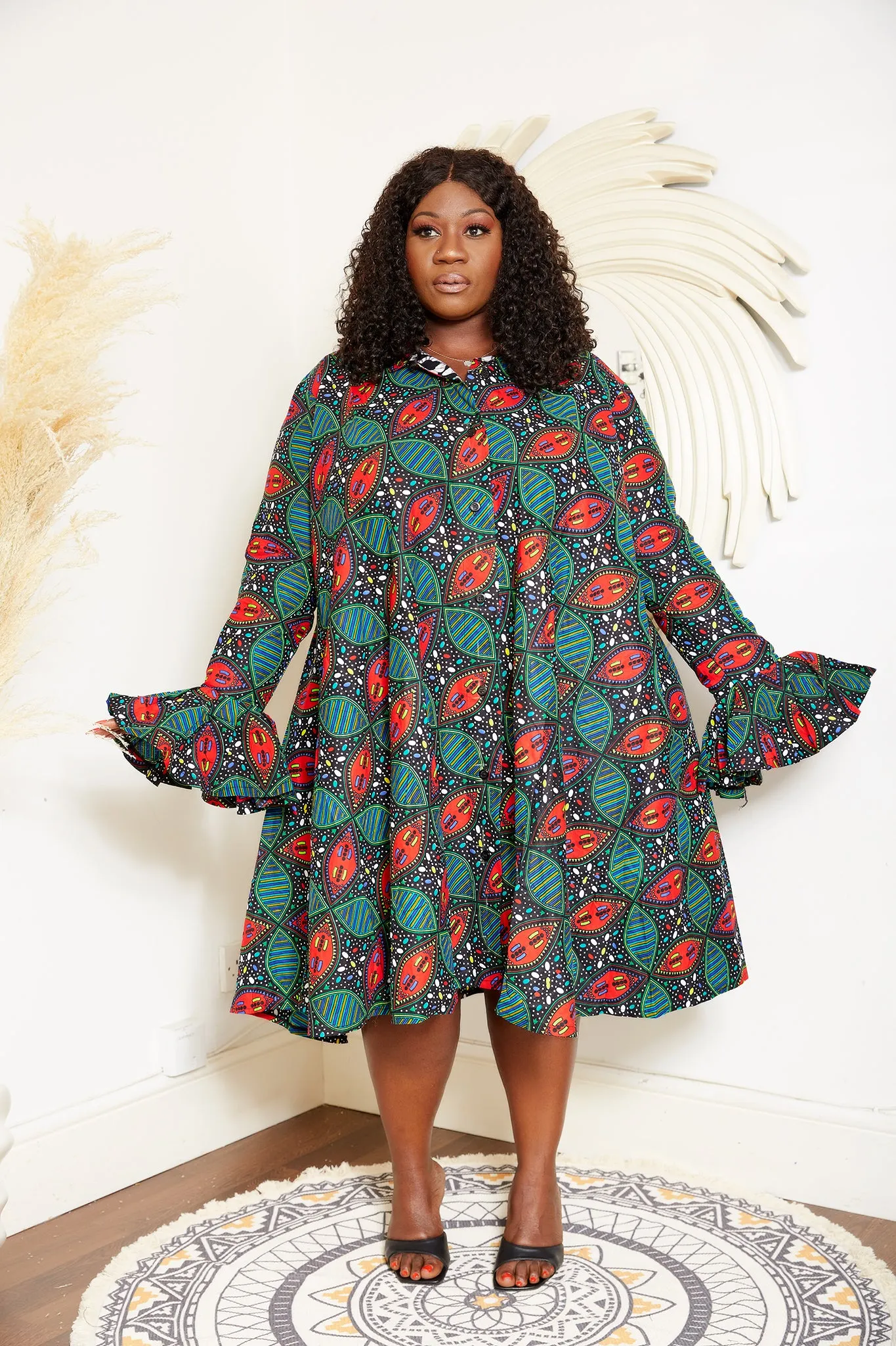 African Print Long Sleeve Shirt Dress - Bodega