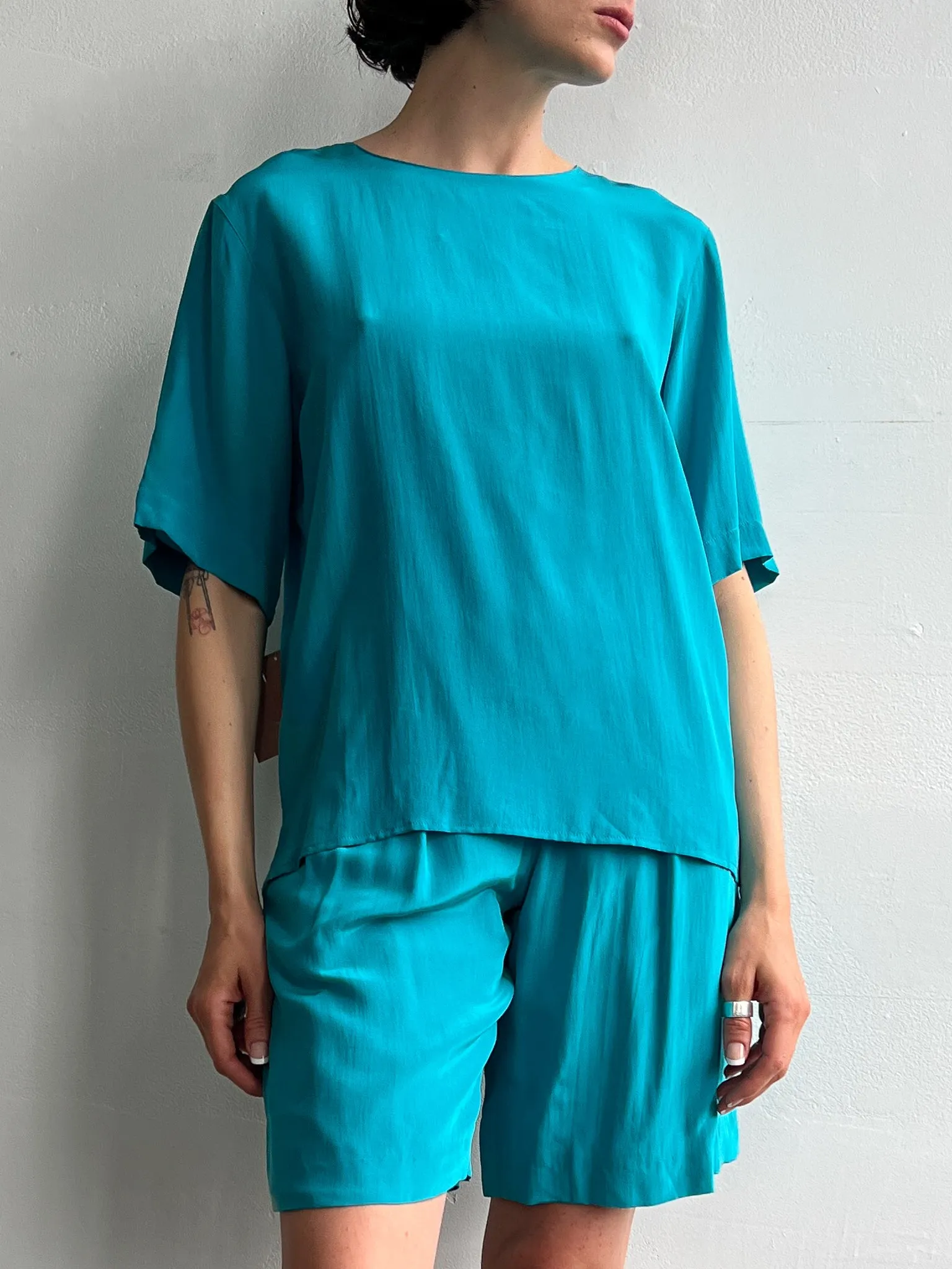 Aqua Silk Blouse (M)