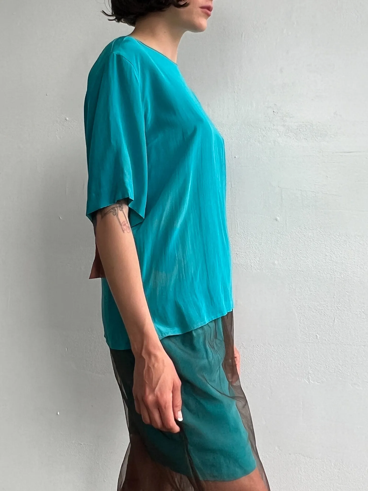 Aqua Silk Blouse (M)