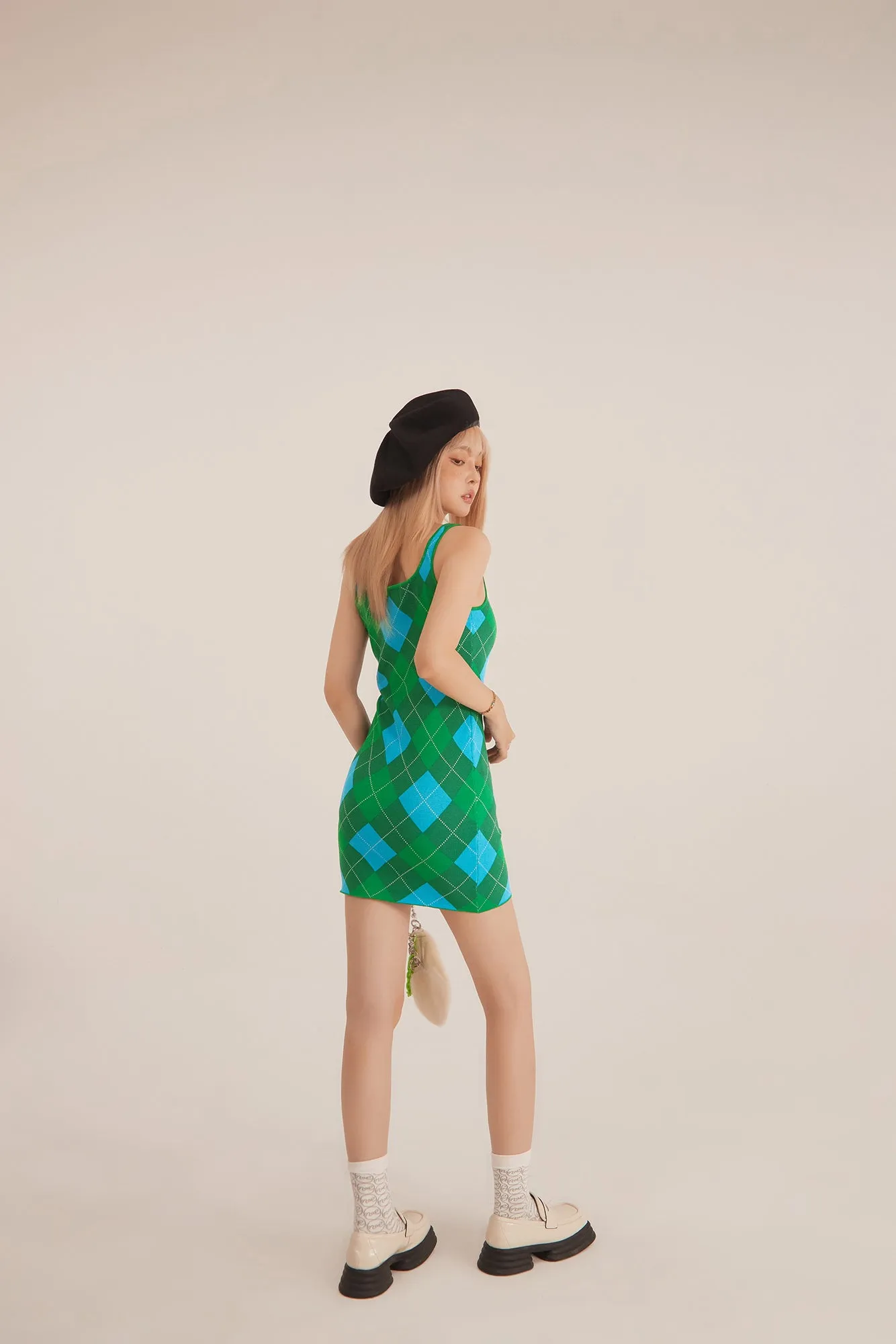 Argyle Knitwear Sleeveless Mini Dress