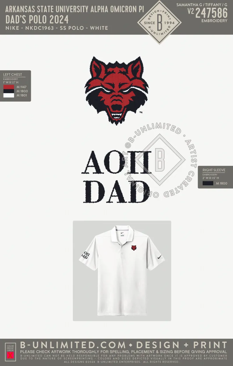 Arkansas State University Alpha Omicron Pi - Dad's Polo 2024 - Nike - NKDC1963 - SS Polo - White