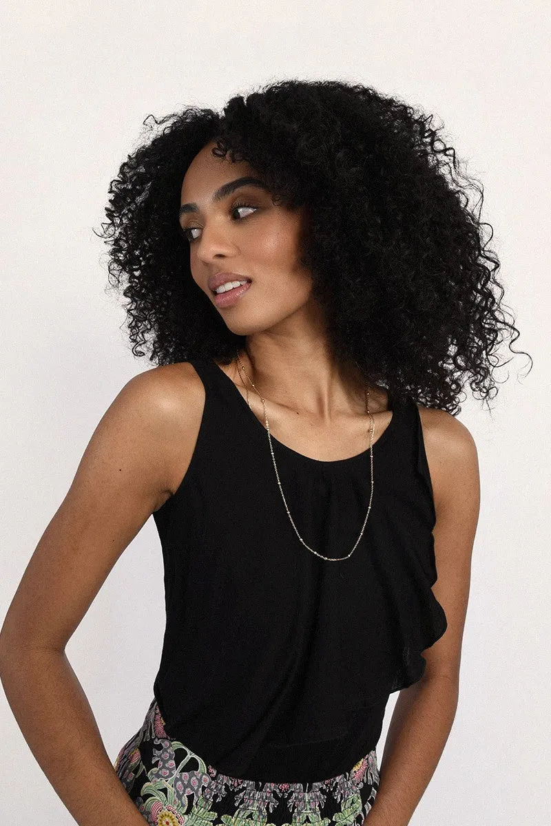 Asymmetric Overlay Tank Top - Black