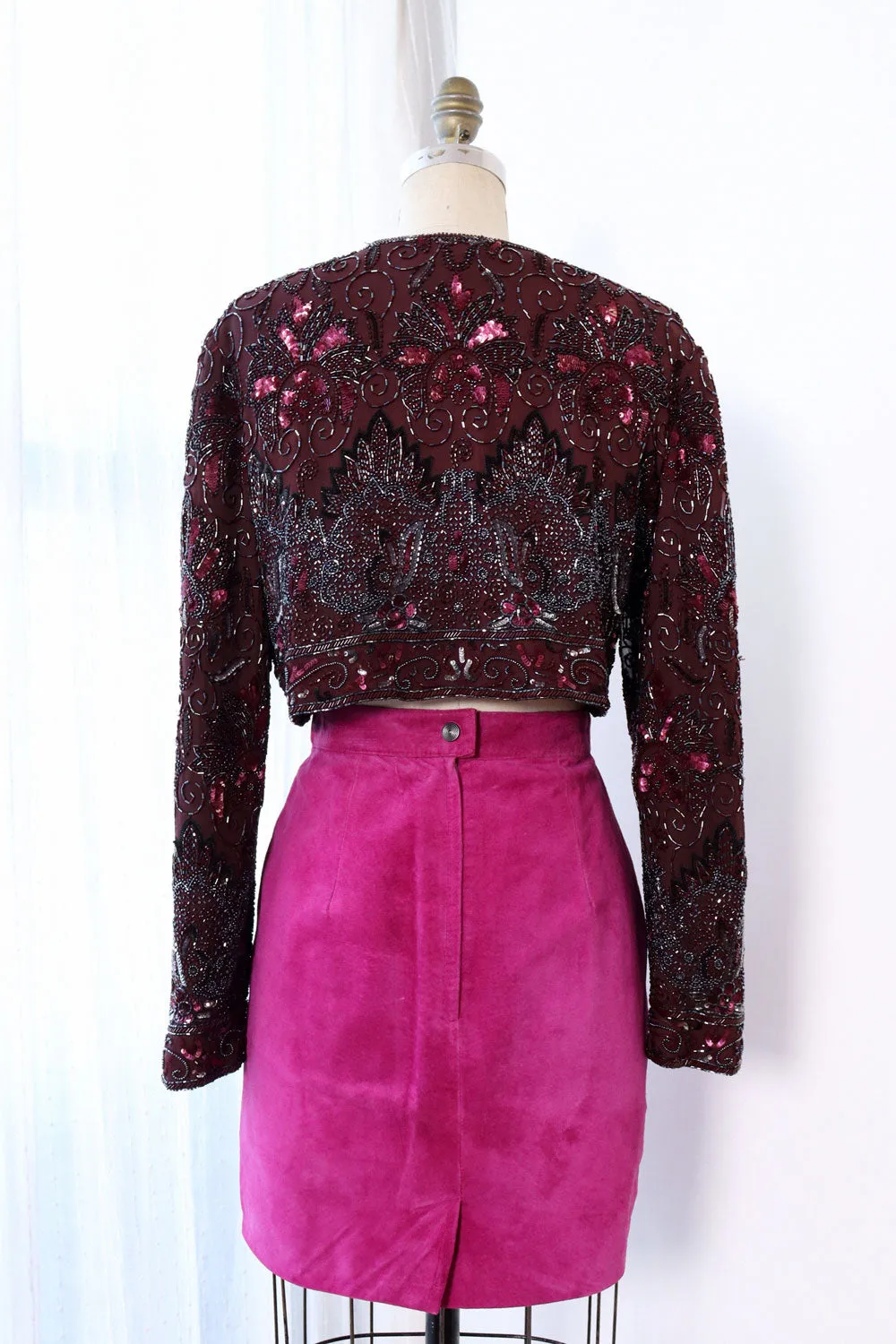 Aubergine Beaded Crop Jacket M