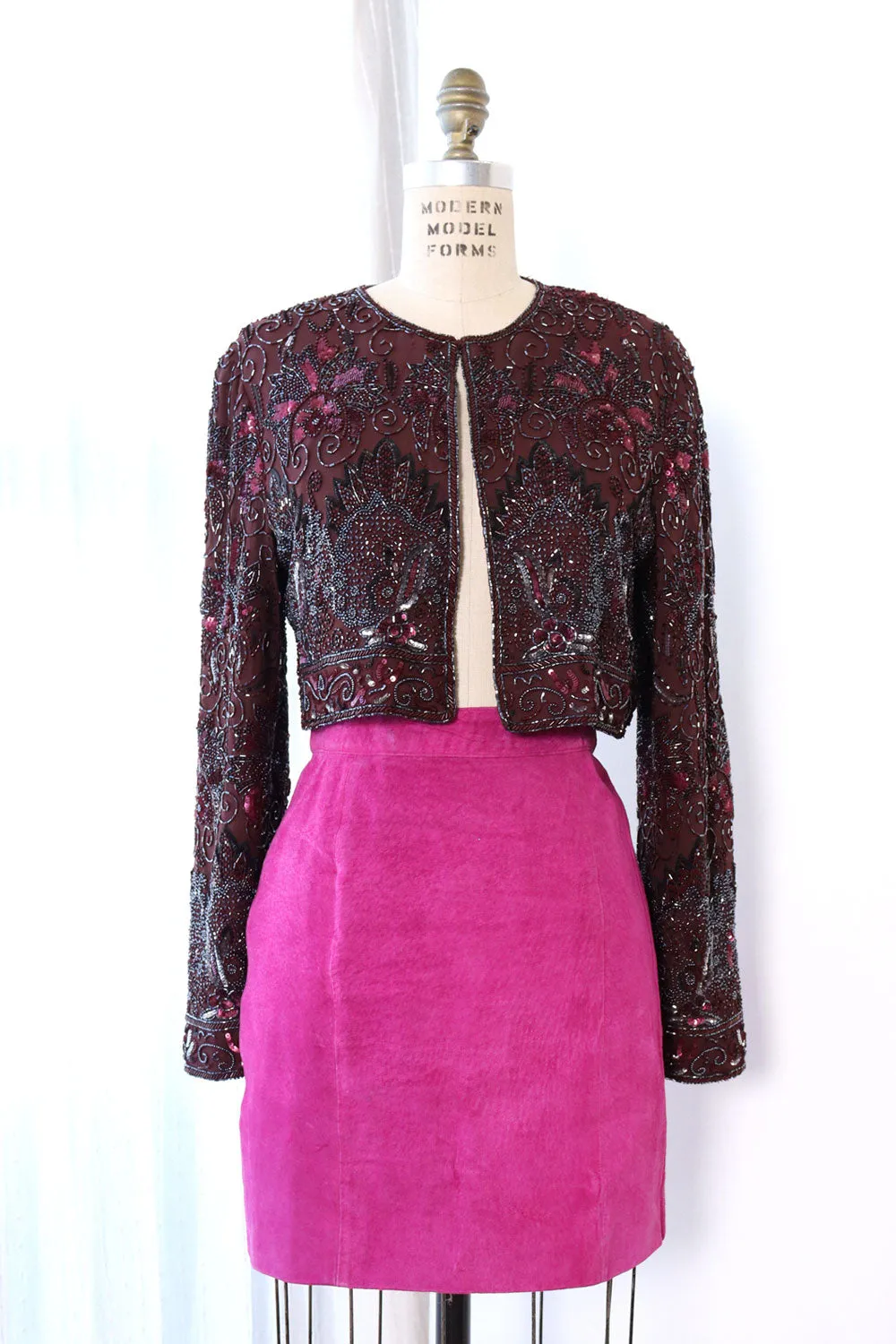 Aubergine Beaded Crop Jacket M