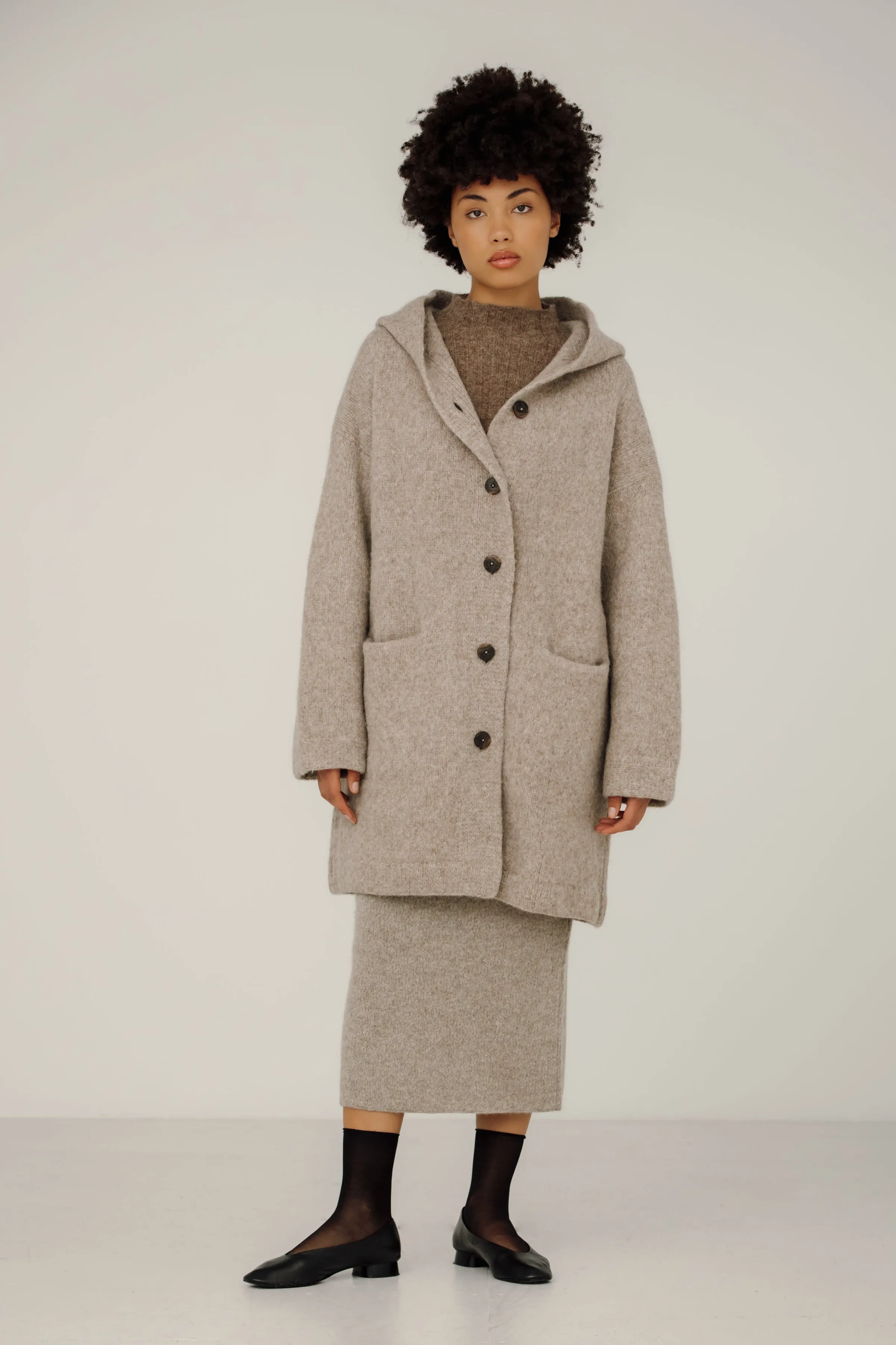 Bare Knitwear | Nook Alpaca Coat in Fawn