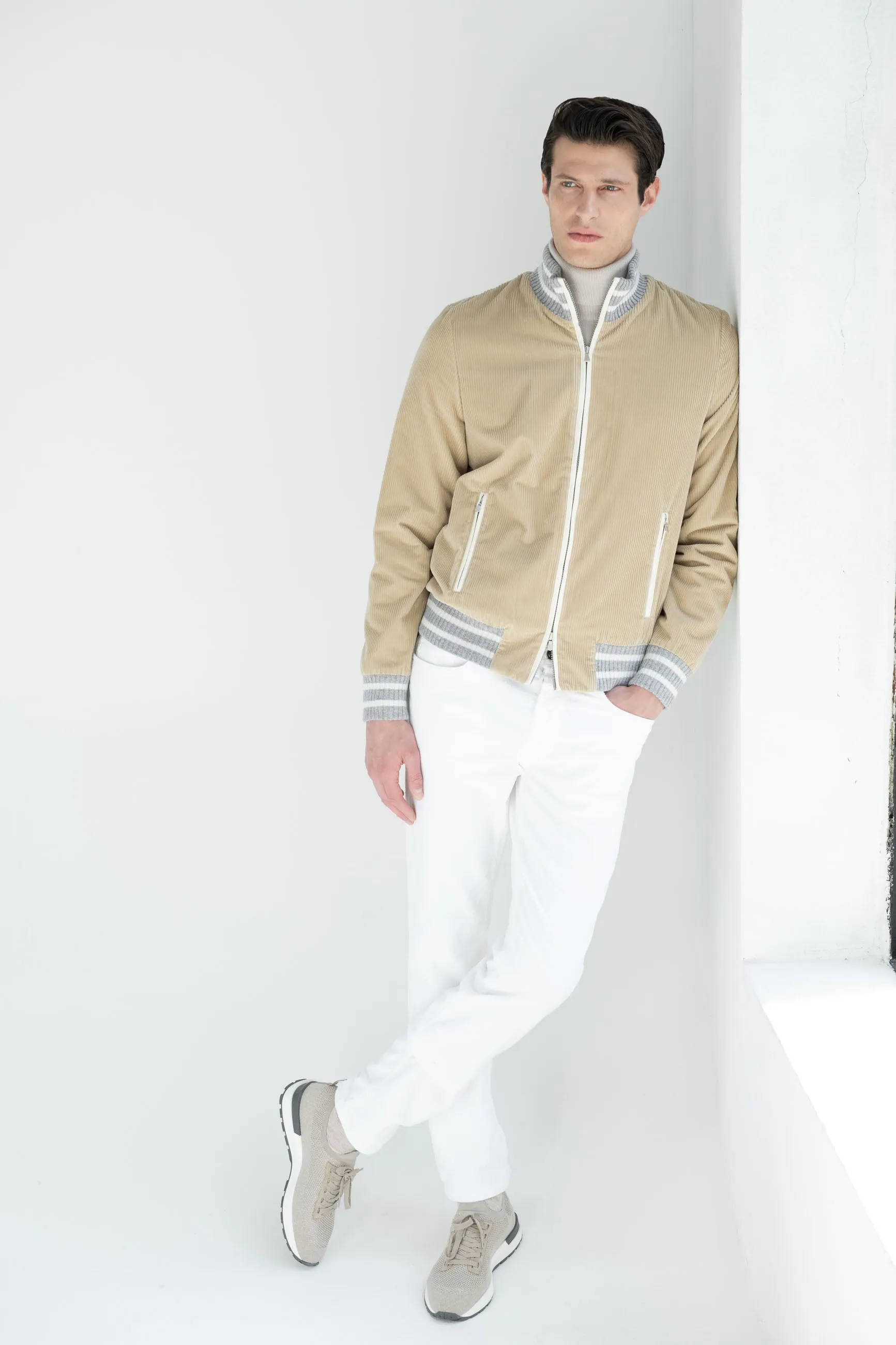 Beige corduroy college bomber - Made in Italy