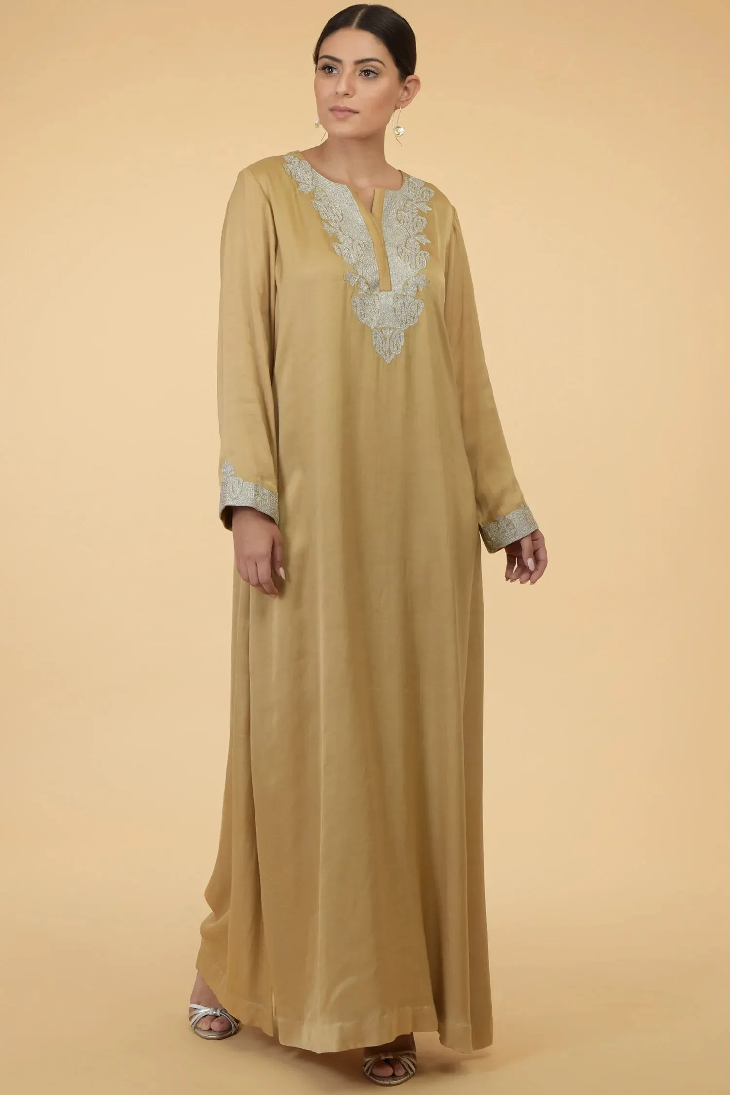 Beige Modal Satin Kaftan