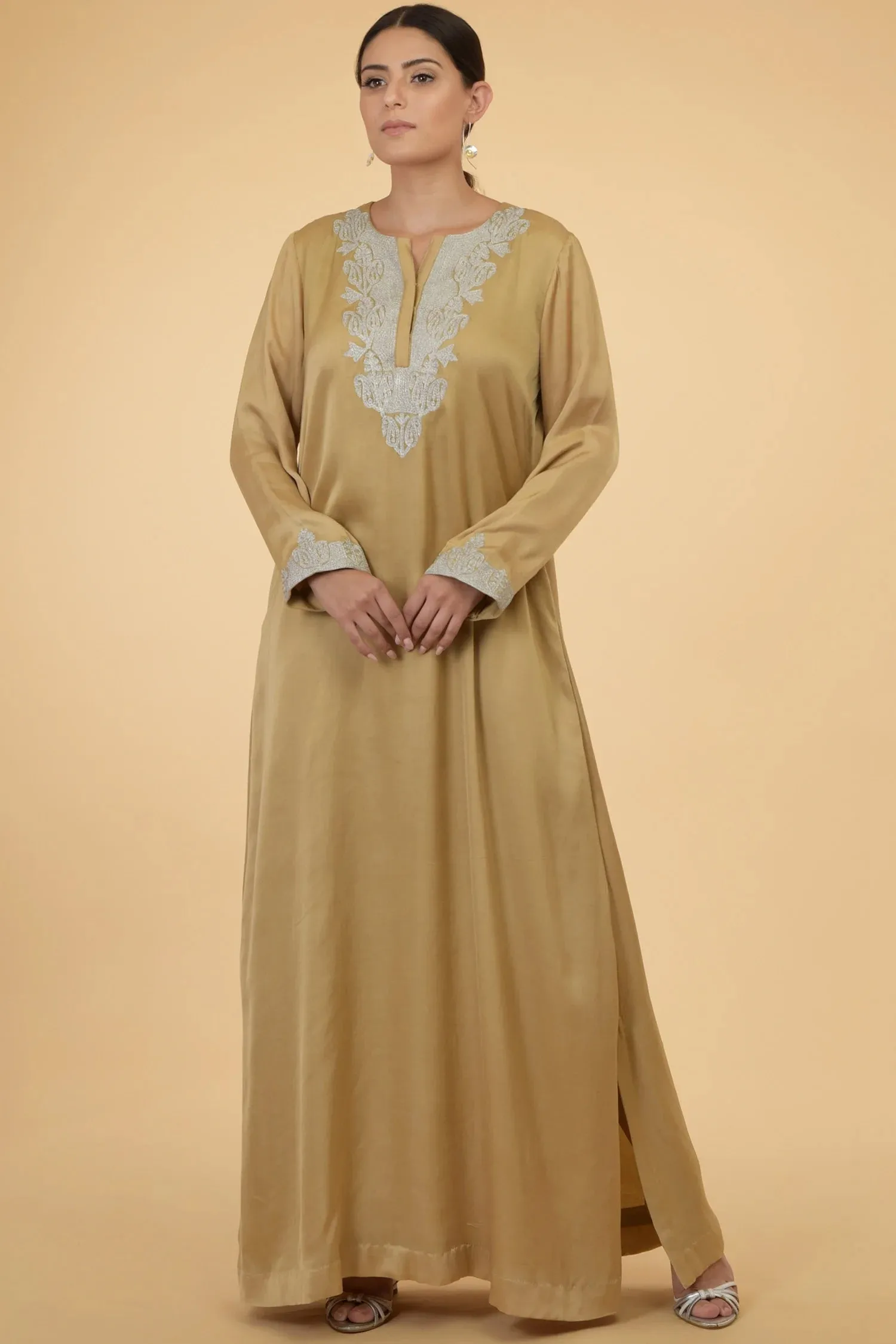 Beige Modal Satin Kaftan