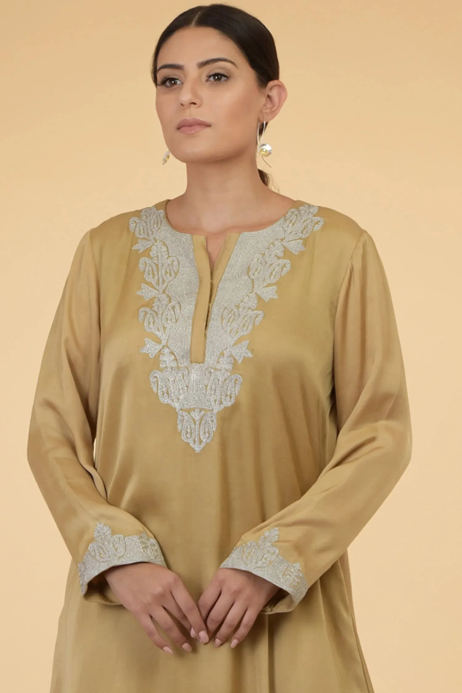 Beige Modal Satin Kaftan