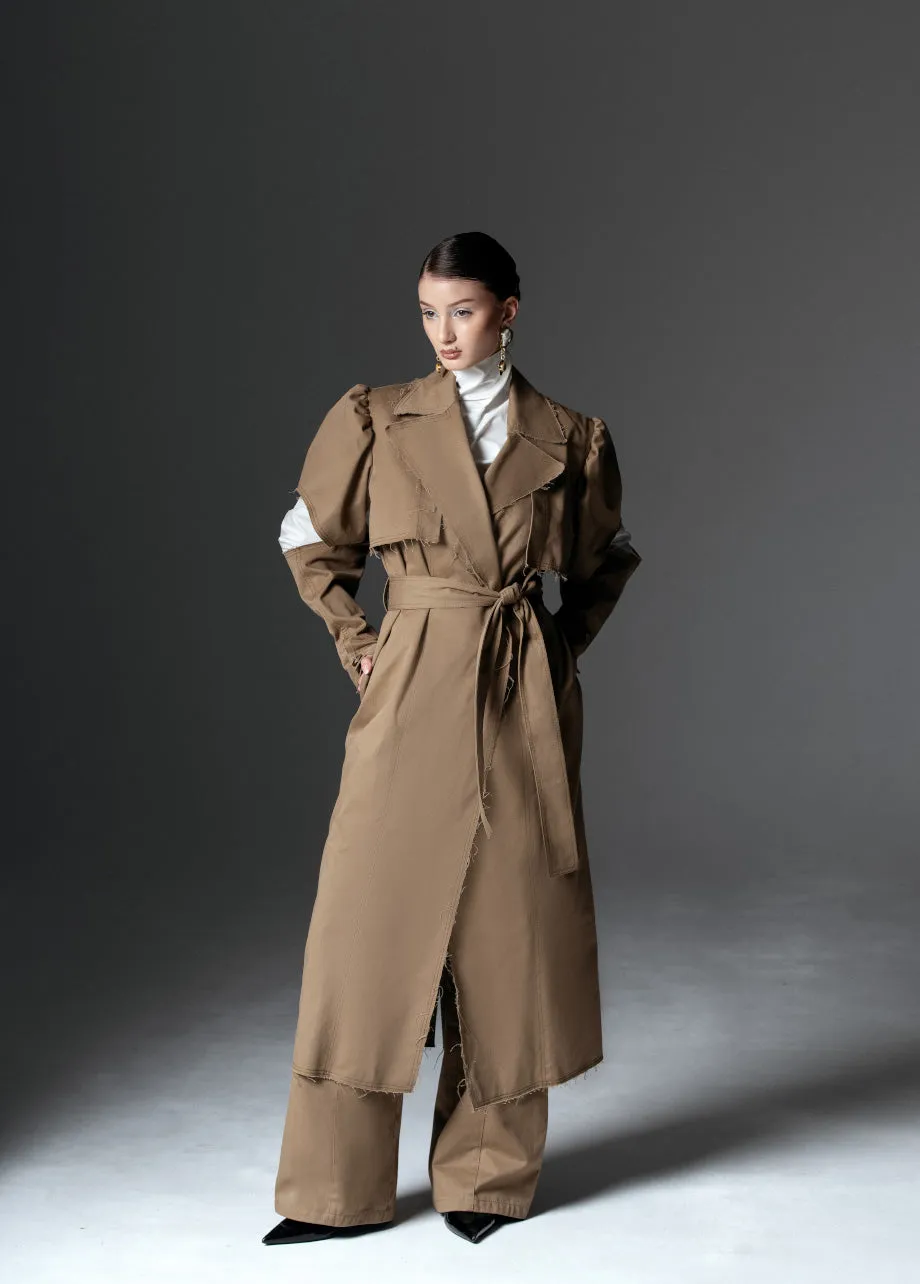 BELTED PUFF-SLEEVE TRENCH