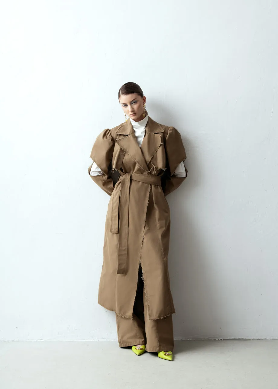 BELTED PUFF-SLEEVE TRENCH