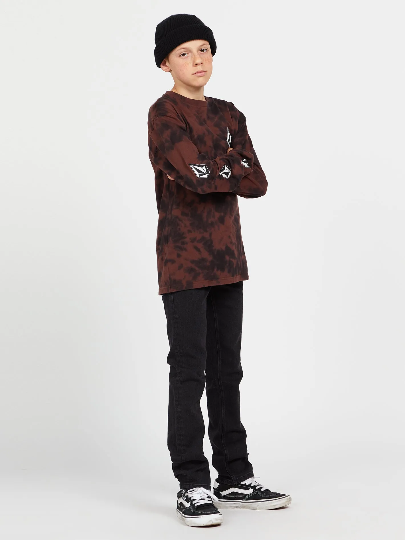 Big Boys Iconic Stone Dye Long Sleeve Tee - Mahogany