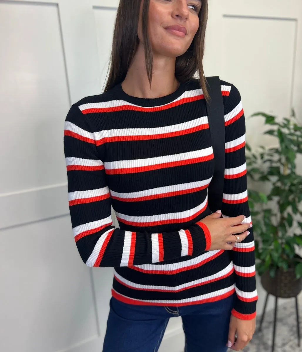 Black Striped Ribbed Jumper