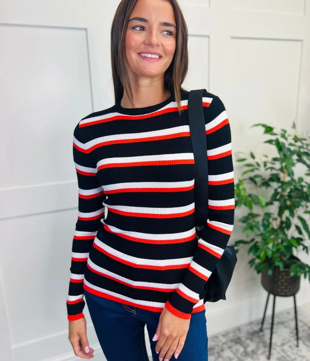 Black Striped Ribbed Jumper