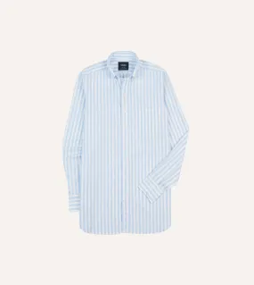 Blue Broad Stripe Cotton Poplin Button-Down Shirt