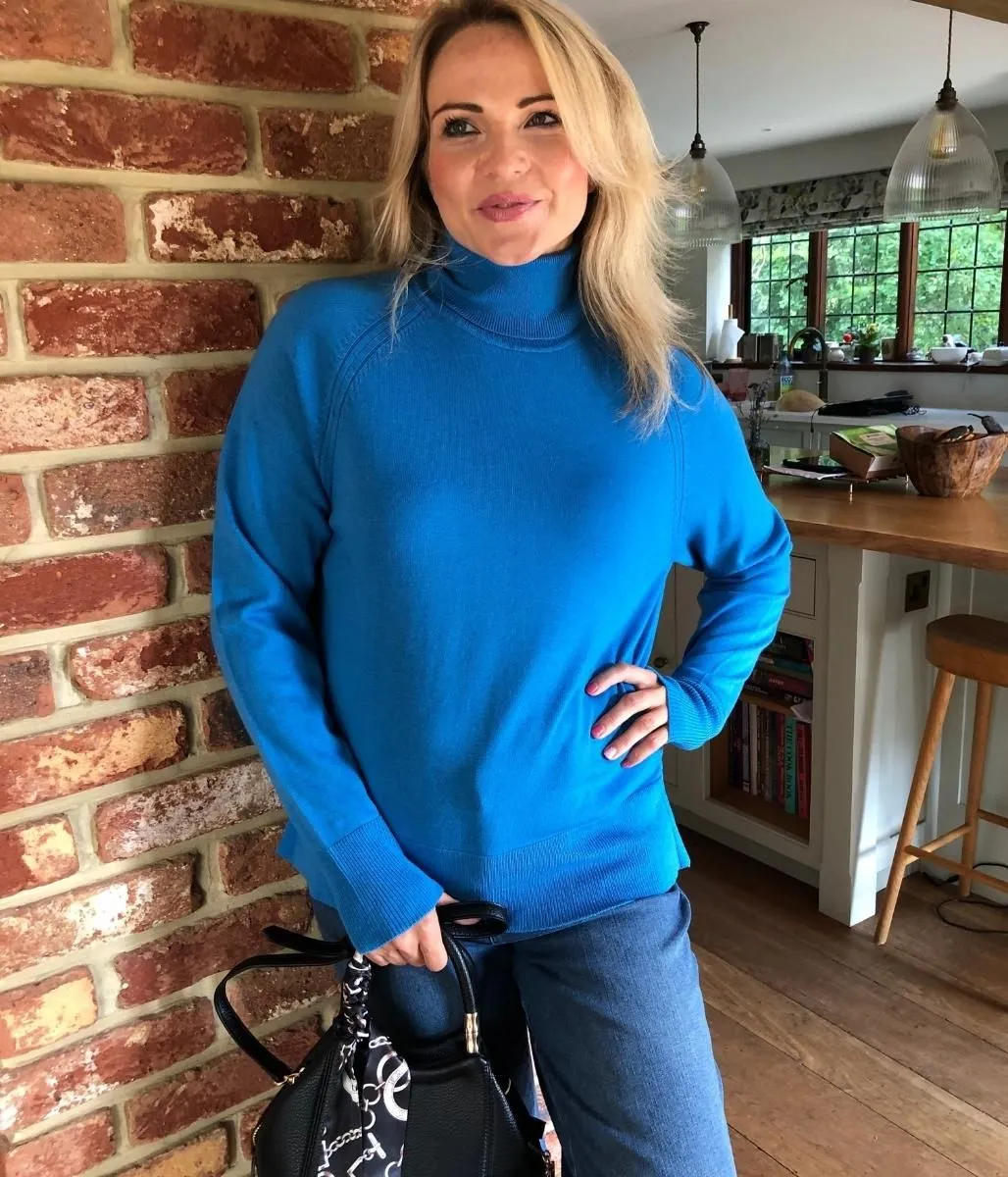 Blue Merino Wool Roll Neck Jumper