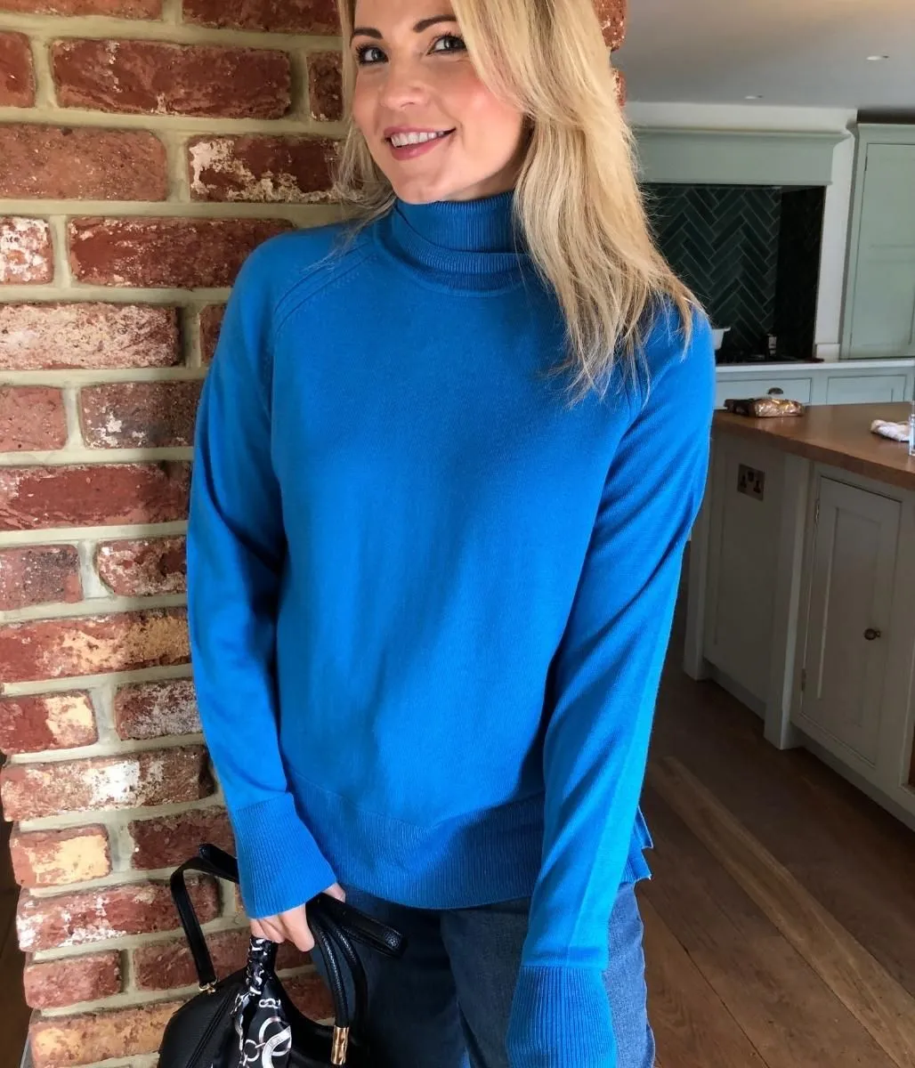 Blue Merino Wool Roll Neck Jumper