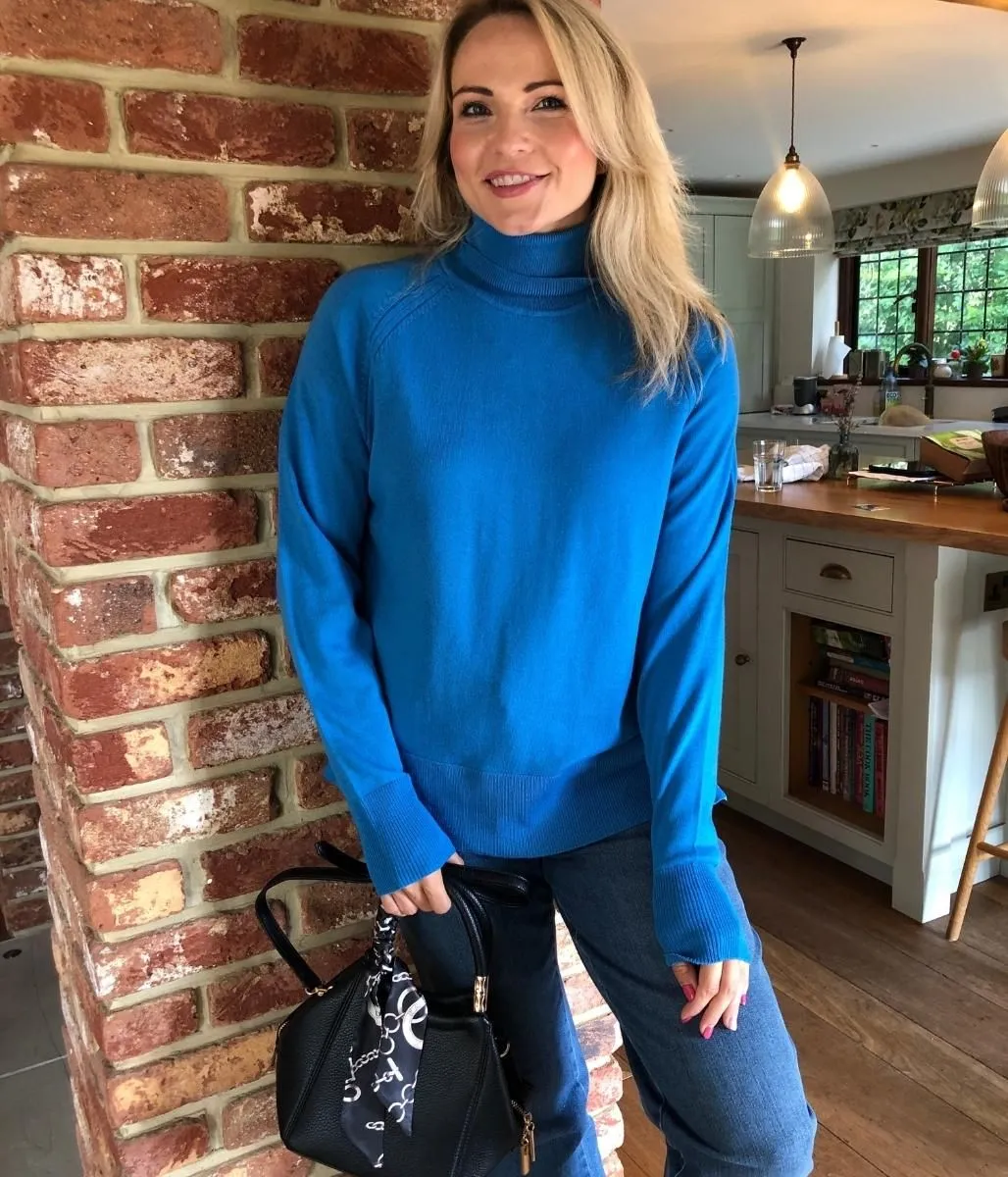 Blue Merino Wool Roll Neck Jumper