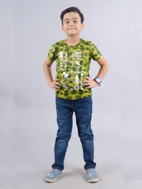 Boys Tie and Dye Chest Print Tee & Denim Pant Set