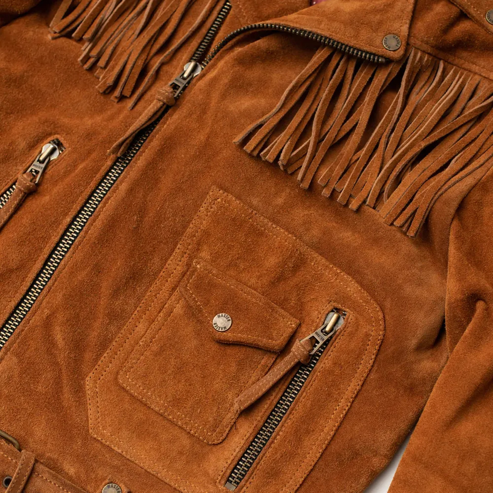 Brown Men Cowboy Style Fringes Suede Leather Western Jacket