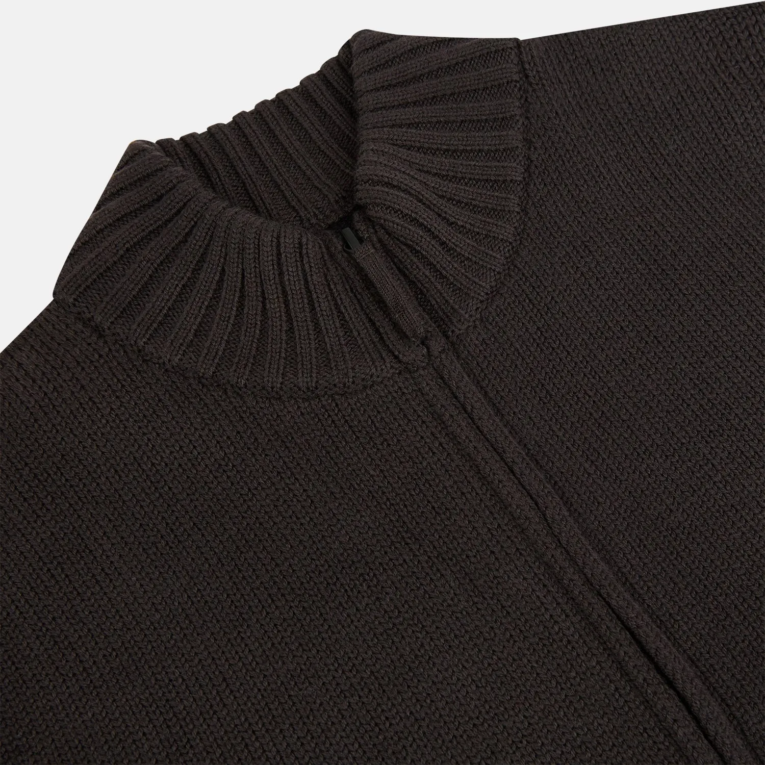 Brown Merino High Neck Zipped Cardigan