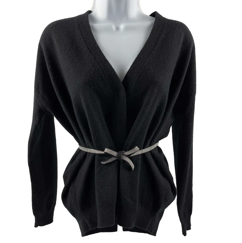 Brunello Cucinelli - Monili Belted Cardigan Black Sweater - Size S Small