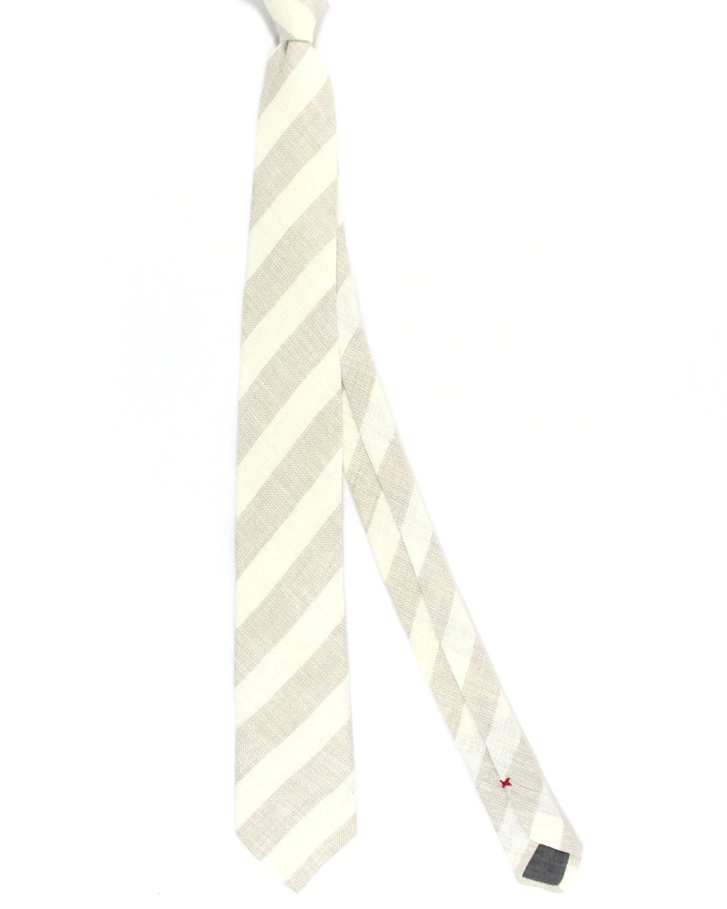 Brunello Cucinelli Tie White Taupe Gray Stripes - Linen FINAL SALE