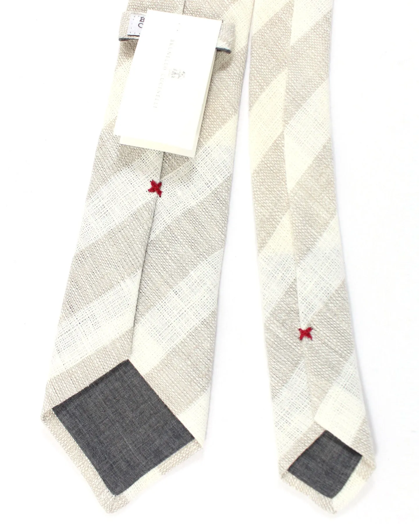 Brunello Cucinelli Tie White Taupe Gray Stripes - Linen FINAL SALE