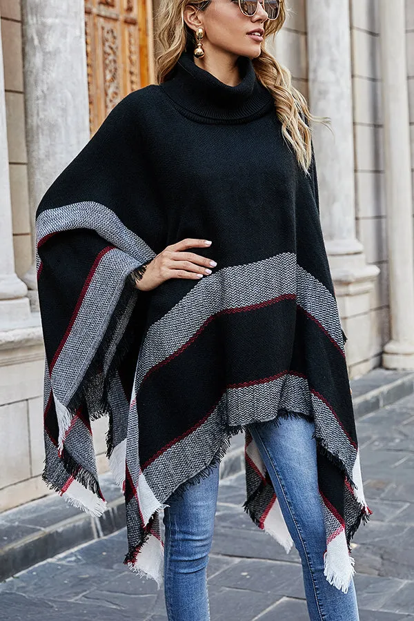 Bubbles and Bonfires Colorblock Knit Poncho