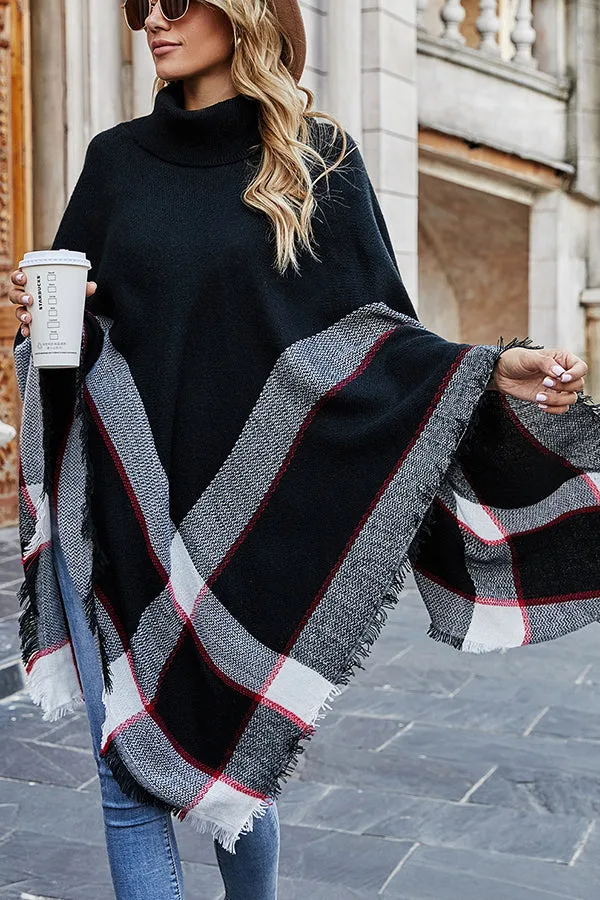 Bubbles and Bonfires Colorblock Knit Poncho