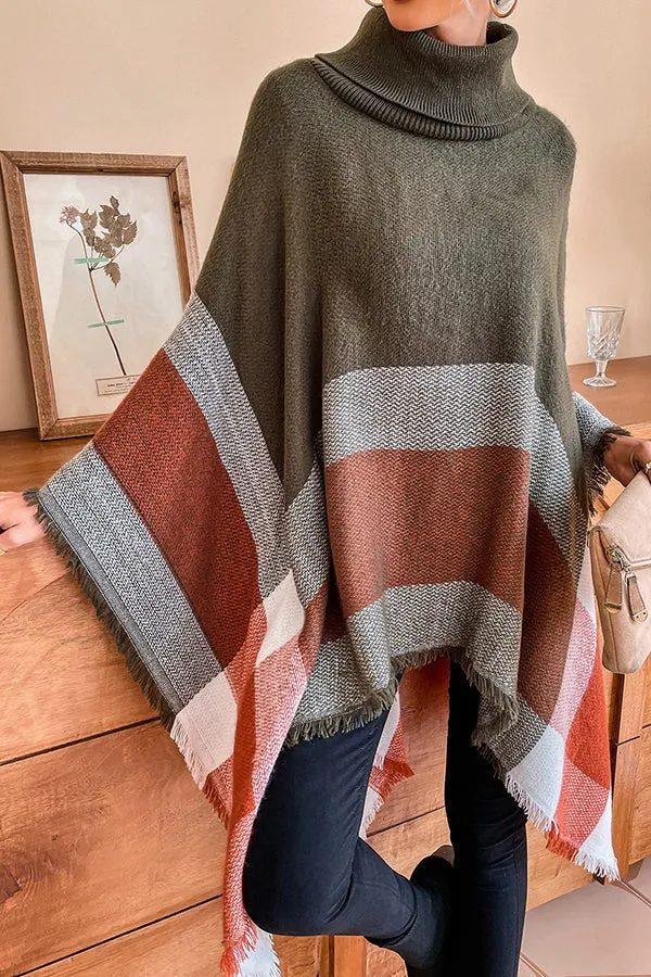 Bubbles and Bonfires Colorblock Knit Poncho