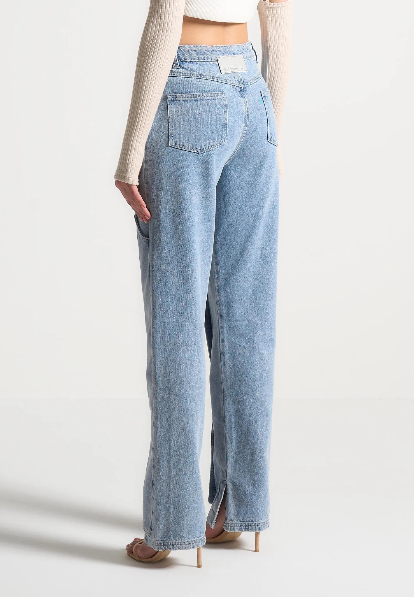 Button Down Overlay Mom Jeans - Mid Blue