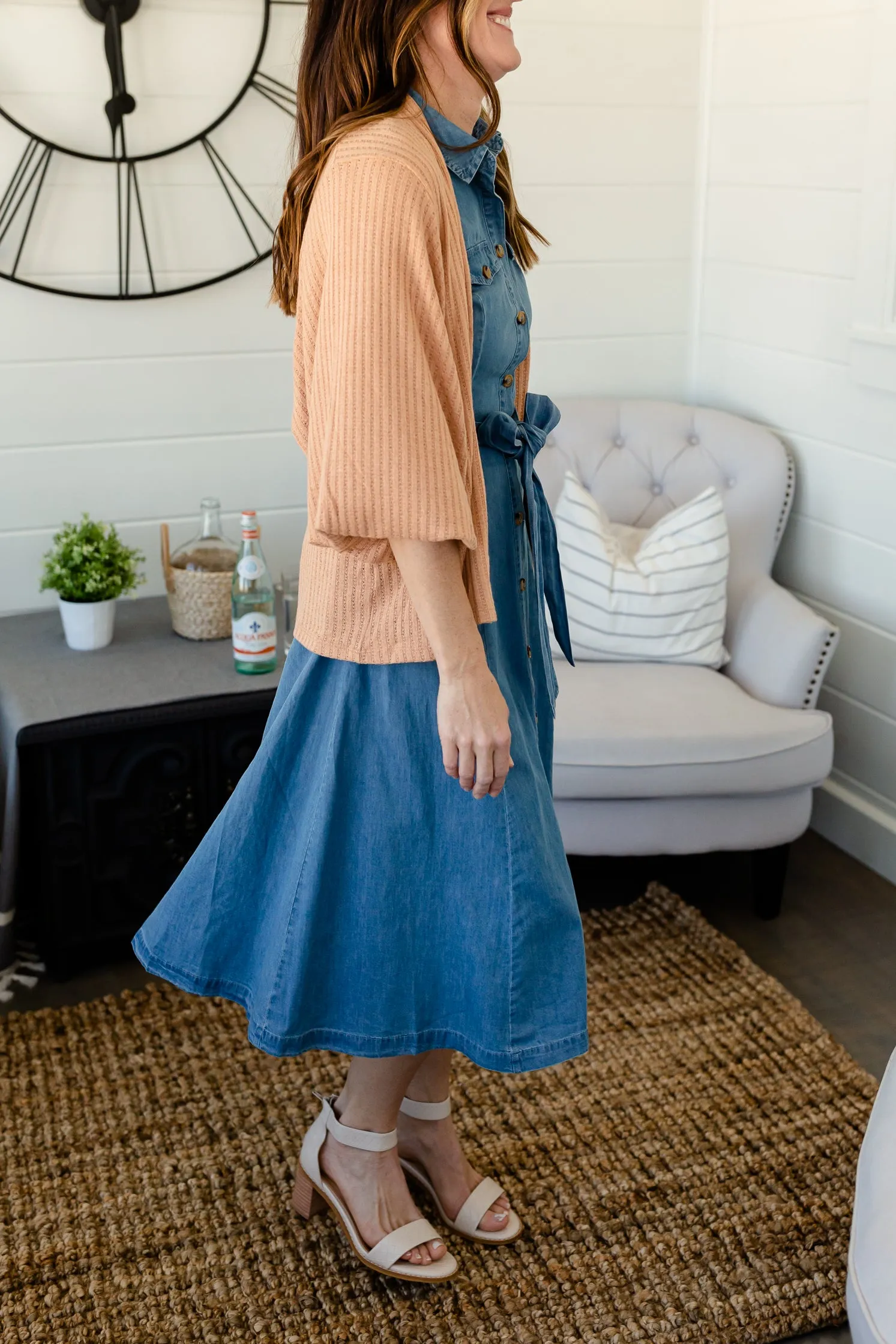 Chambray Button   Belted Midi Dress - FINAL SALE