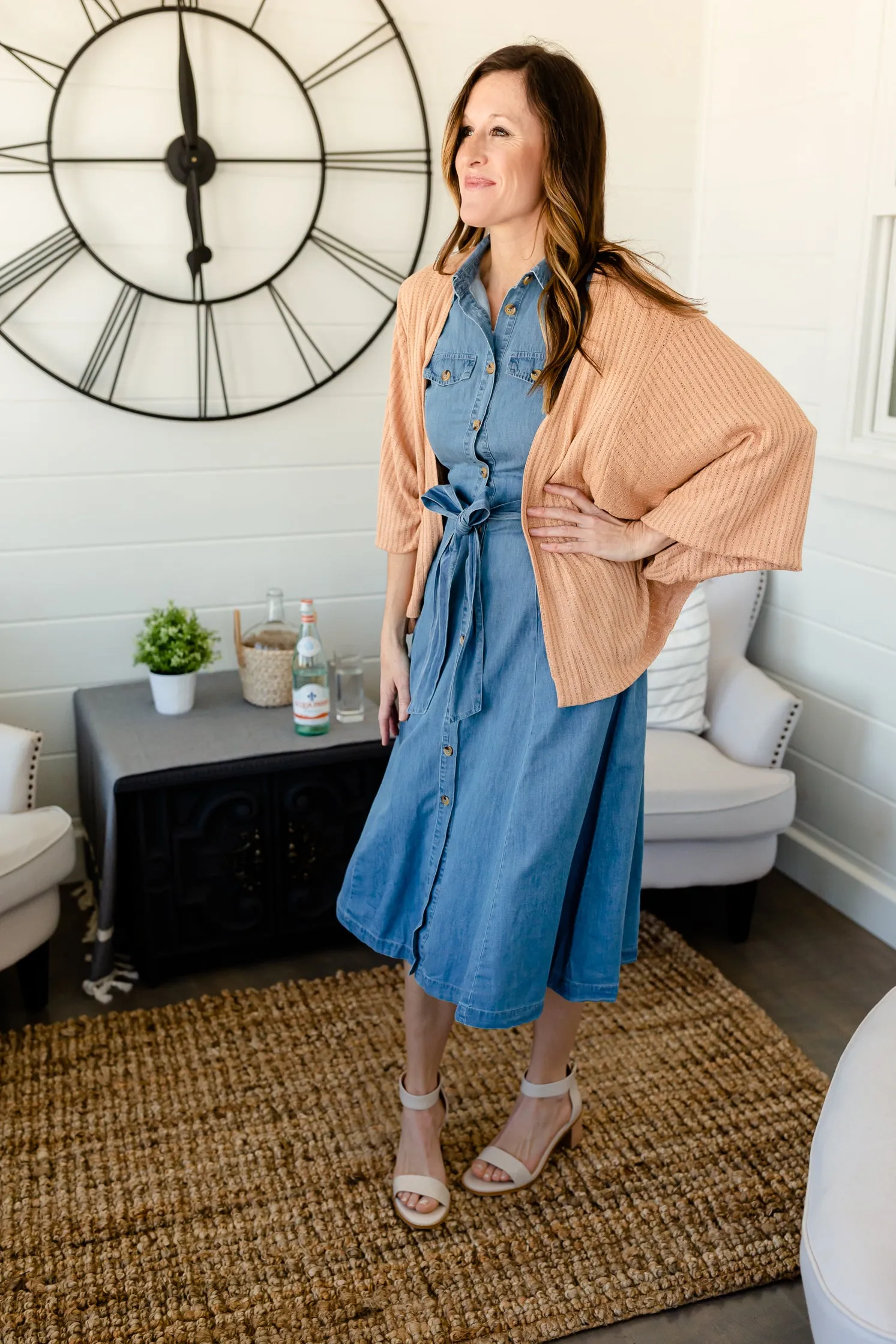 Chambray Button   Belted Midi Dress - FINAL SALE