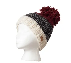 Charcoal and Burgundy Beanie, Pom pom beanie, Thick wool beanie, toque, Fleece Lined, white