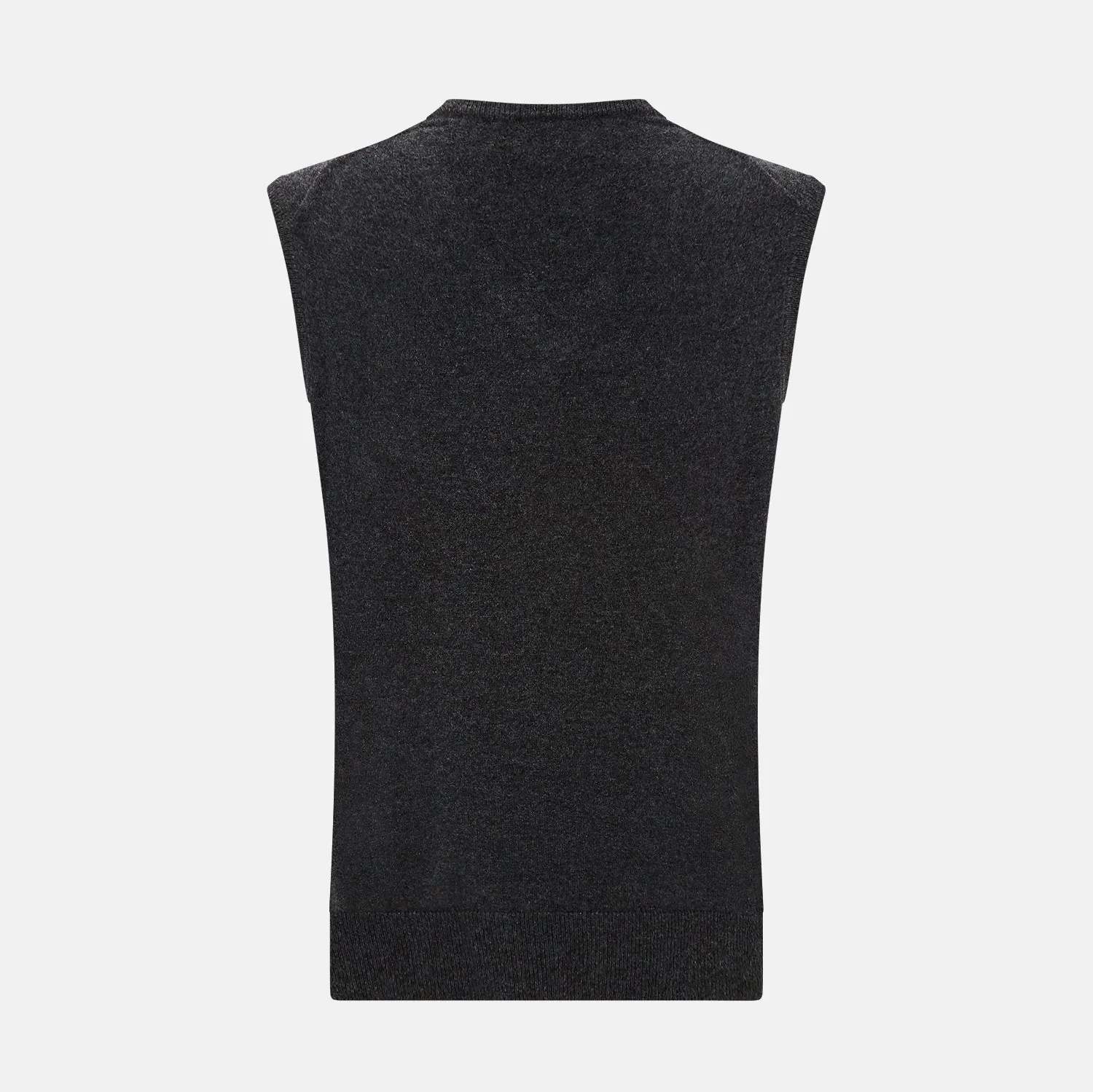 Charcoal Grey Melange V-Neck Sleeveless Cashmere Vest