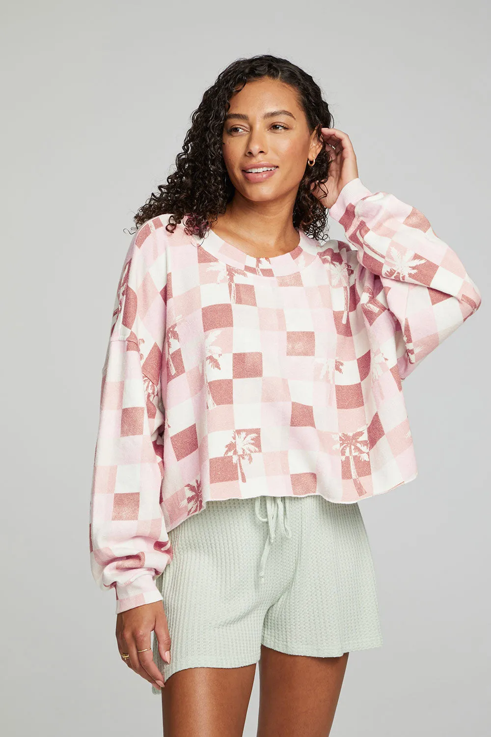 Checkered Palms Print Pullover