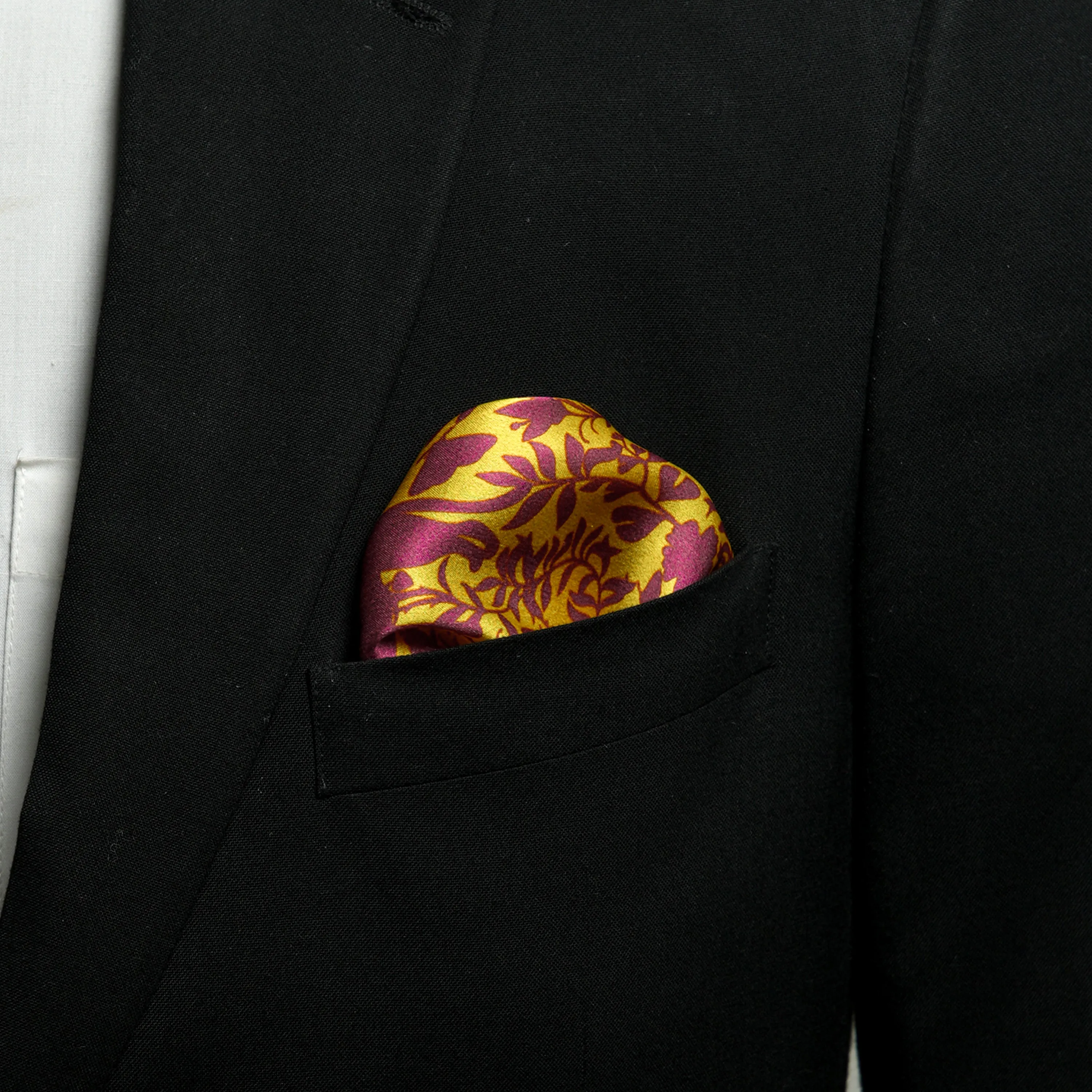 Chokore Mustard & Burgundy Animal print Silk Pocket Square - Wildlife Range