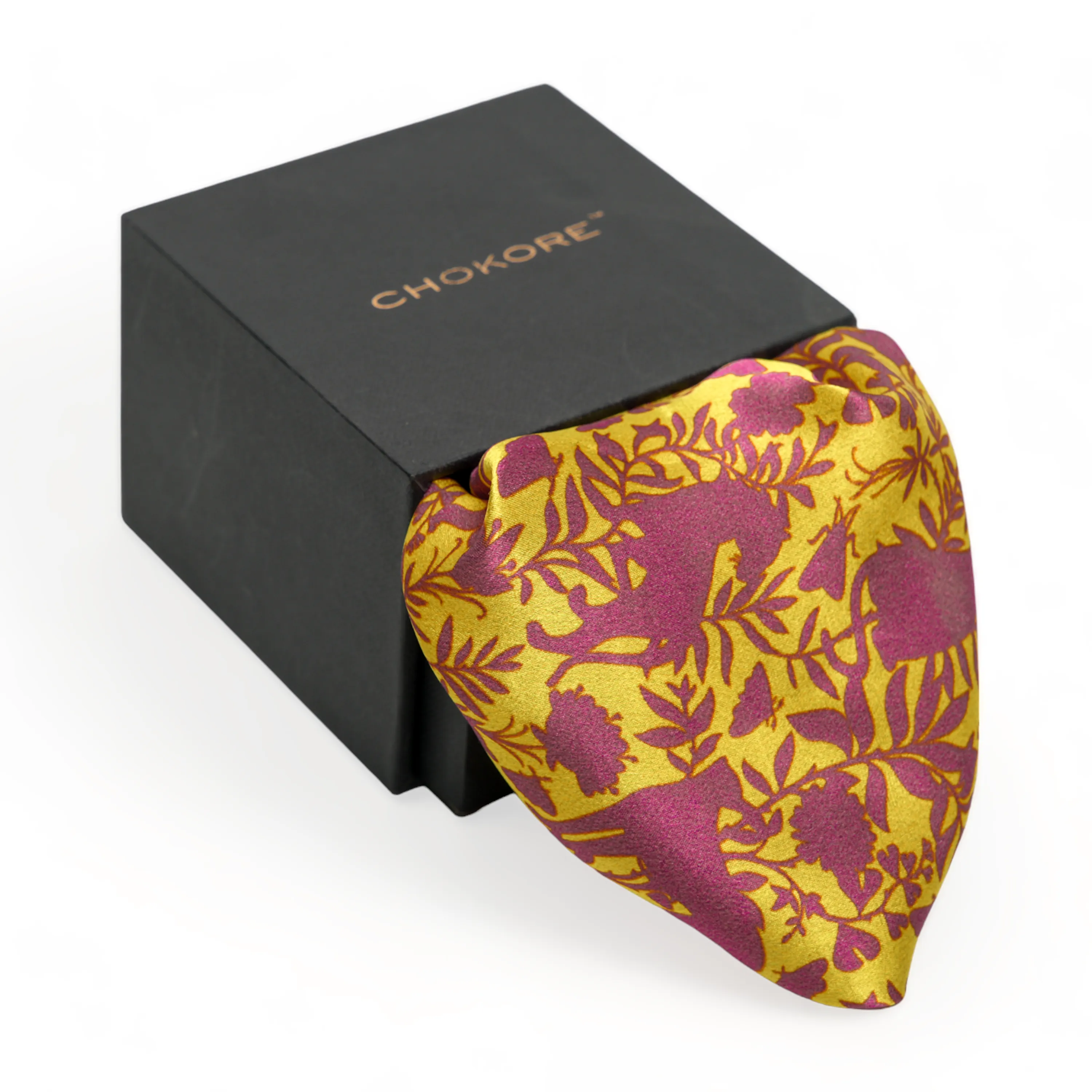 Chokore Mustard & Burgundy Animal print Silk Pocket Square - Wildlife Range