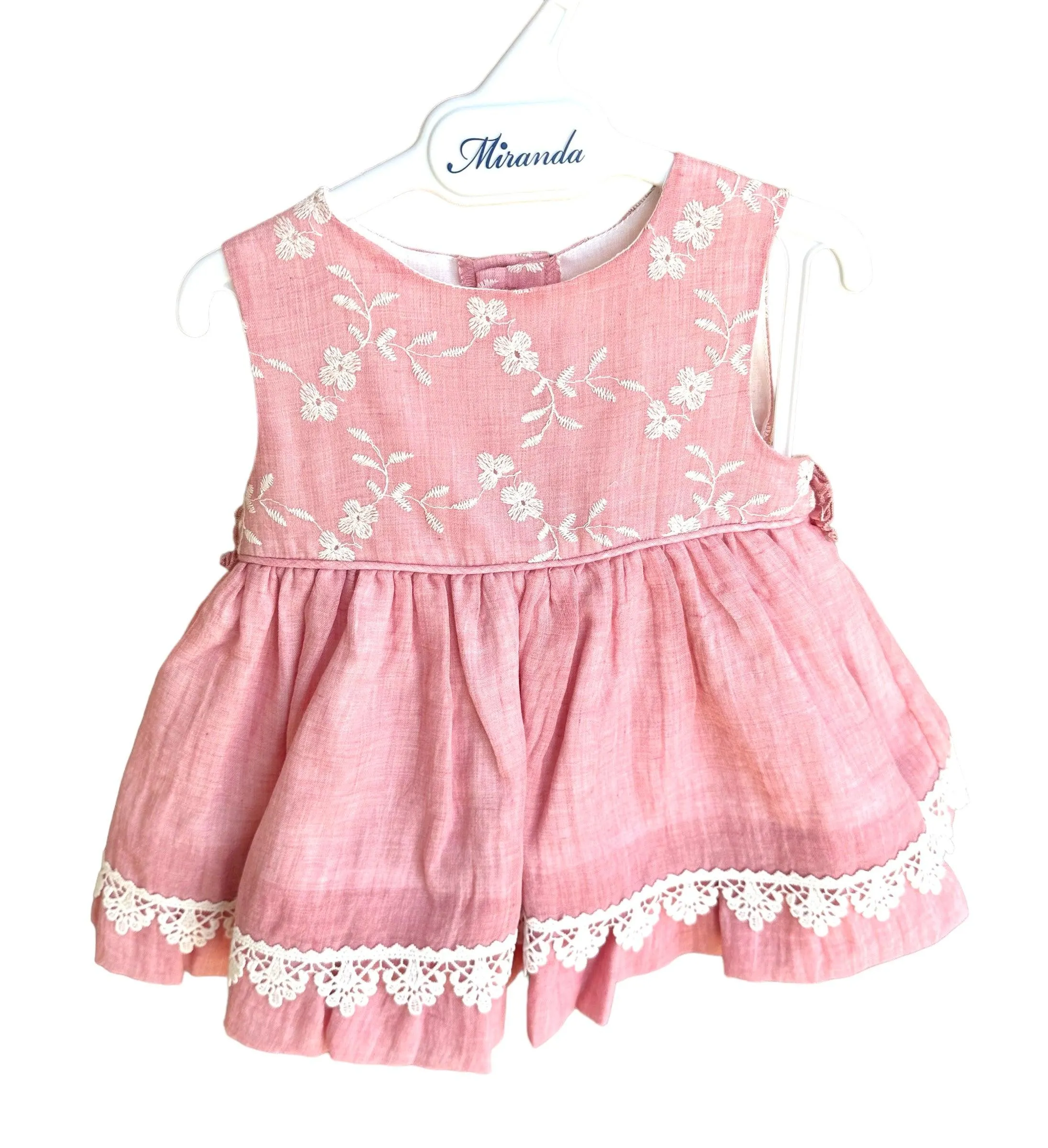 CLEARANCE SALE - Miranda SS24 - Baby Girls Rubi Pink and Cream Dress with Matching Knickers 147VB