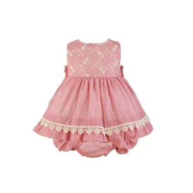 CLEARANCE SALE - Miranda SS24 - Baby Girls Rubi Pink and Cream Dress with Matching Knickers 147VB