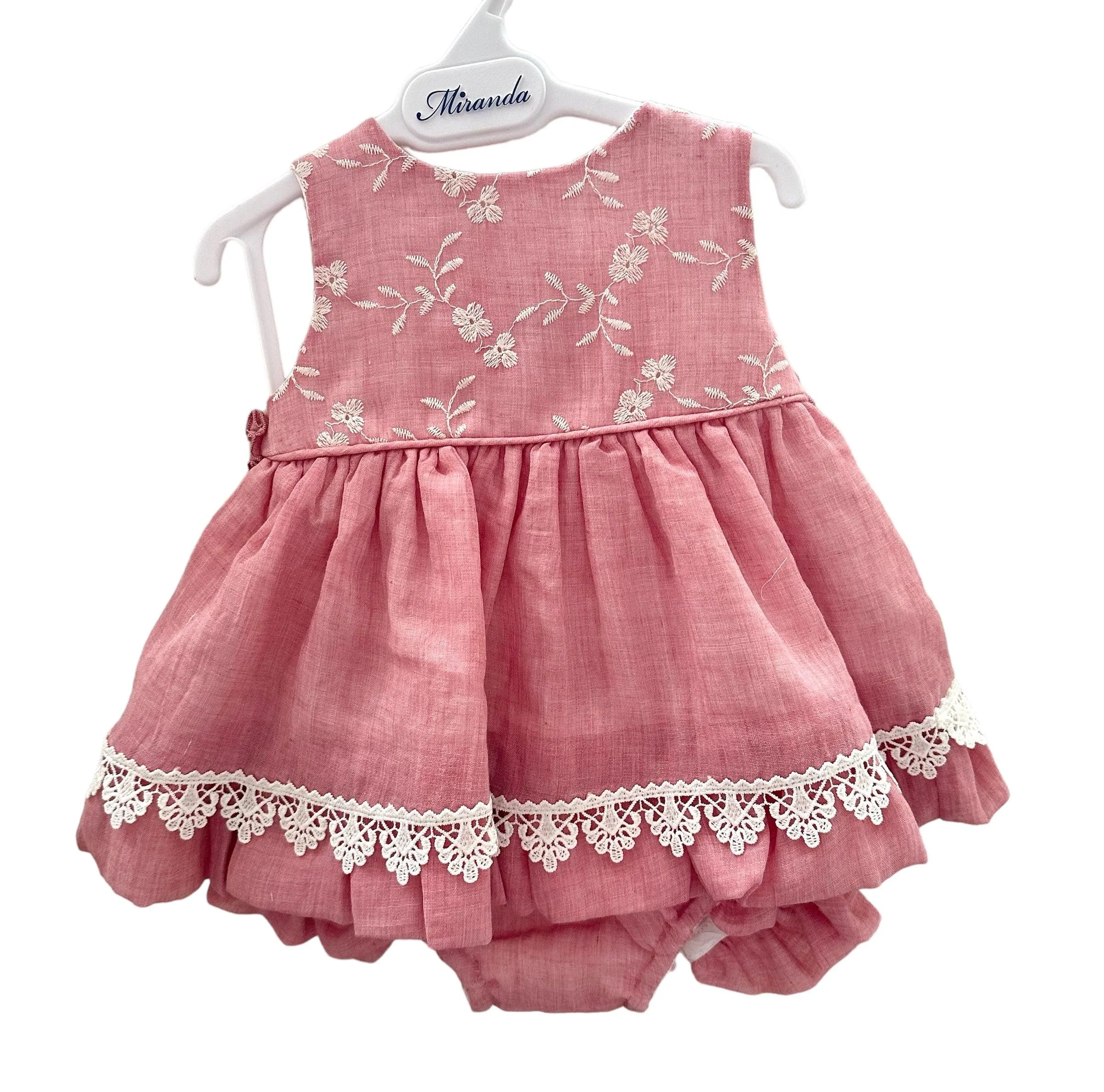 CLEARANCE SALE - Miranda SS24 - Baby Girls Rubi Pink and Cream Dress with Matching Knickers 147VB